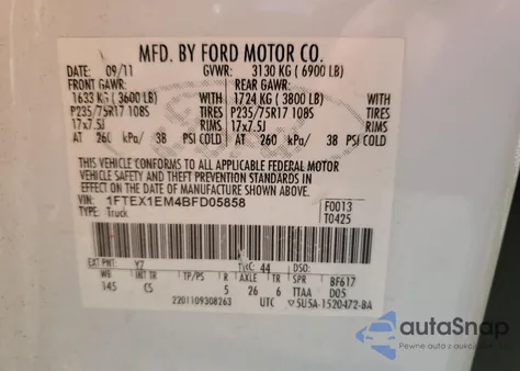 2011 Ford F150 Super Cab from USA, damaged, VIN 1FTEX1EM4BFD05858